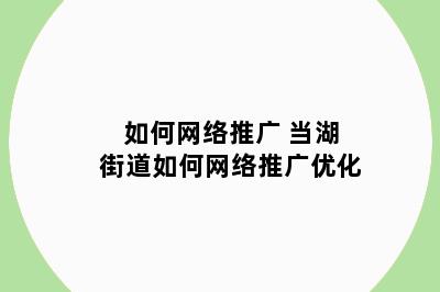 如何网络推广 当湖街道如何网络推广优化